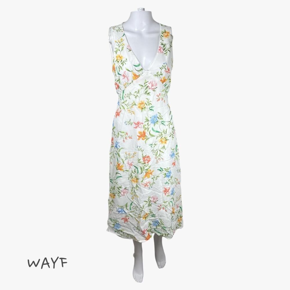 WAYF Women's Sleeveless V-Neck Midi Dress in Vintage Floral Size S Summer Dress